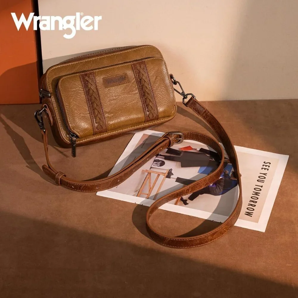 Women Crossbody Bag Leather Small Multi Pocket Adjustable Strap Purse